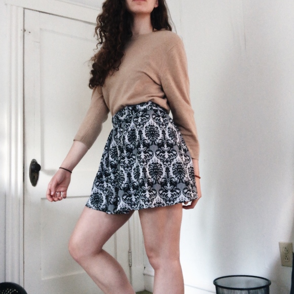 A-Line Mini Skirt Black White Gothic Design - Picture 2 of 4